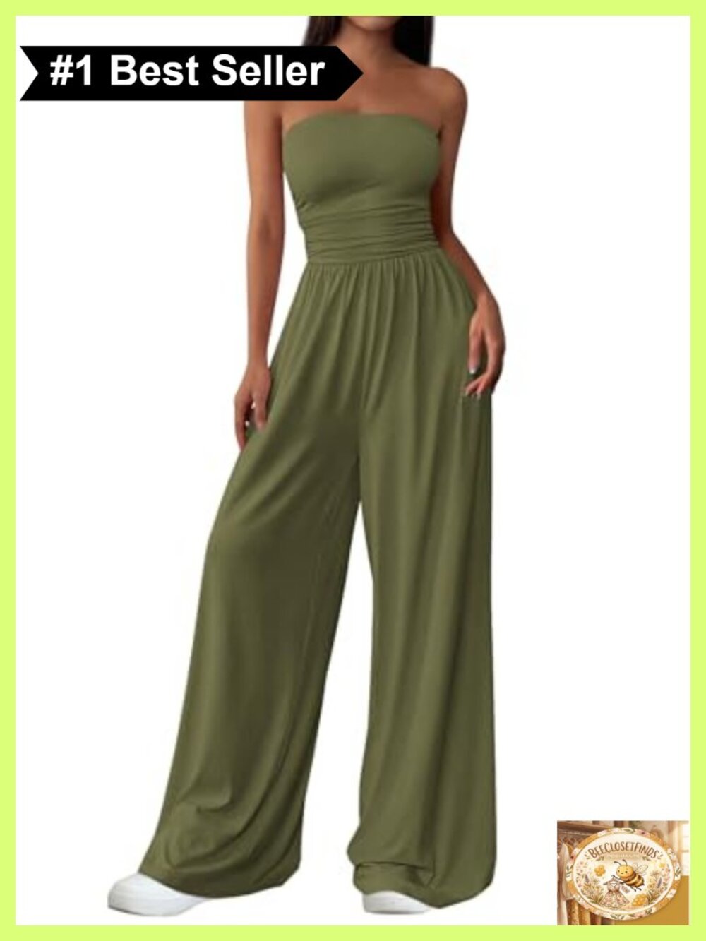 PRETTYGARDEN Strapless Jumpsuit Women Stretchy Knit Wide Leg Romper
